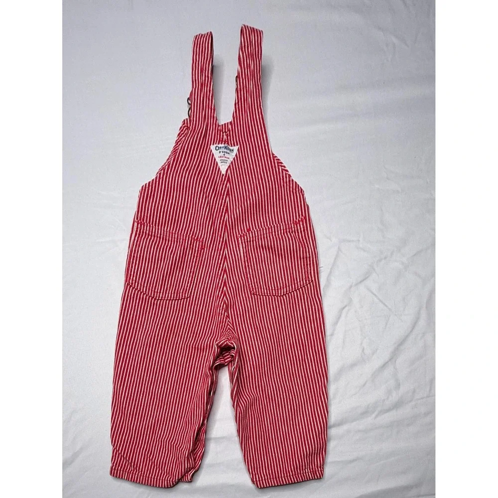 Vintage OshKosh Red White Hickory Stripe Overalls 18M Made in USA Vestbak T6